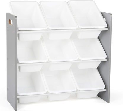 Humble Crew 9-Bin Toy Organizer – Inspire Grey with White Plastic Bins, 3-Tier Storage Solution for