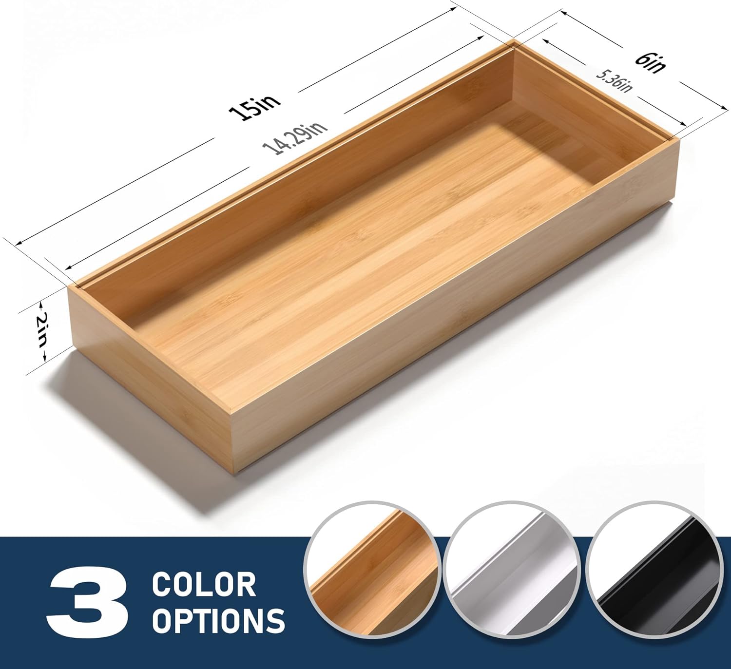 Bamboo Drawer Organizer, Stackable Utensil Organizer for Kitchen, Bamboo Storage Box Wood