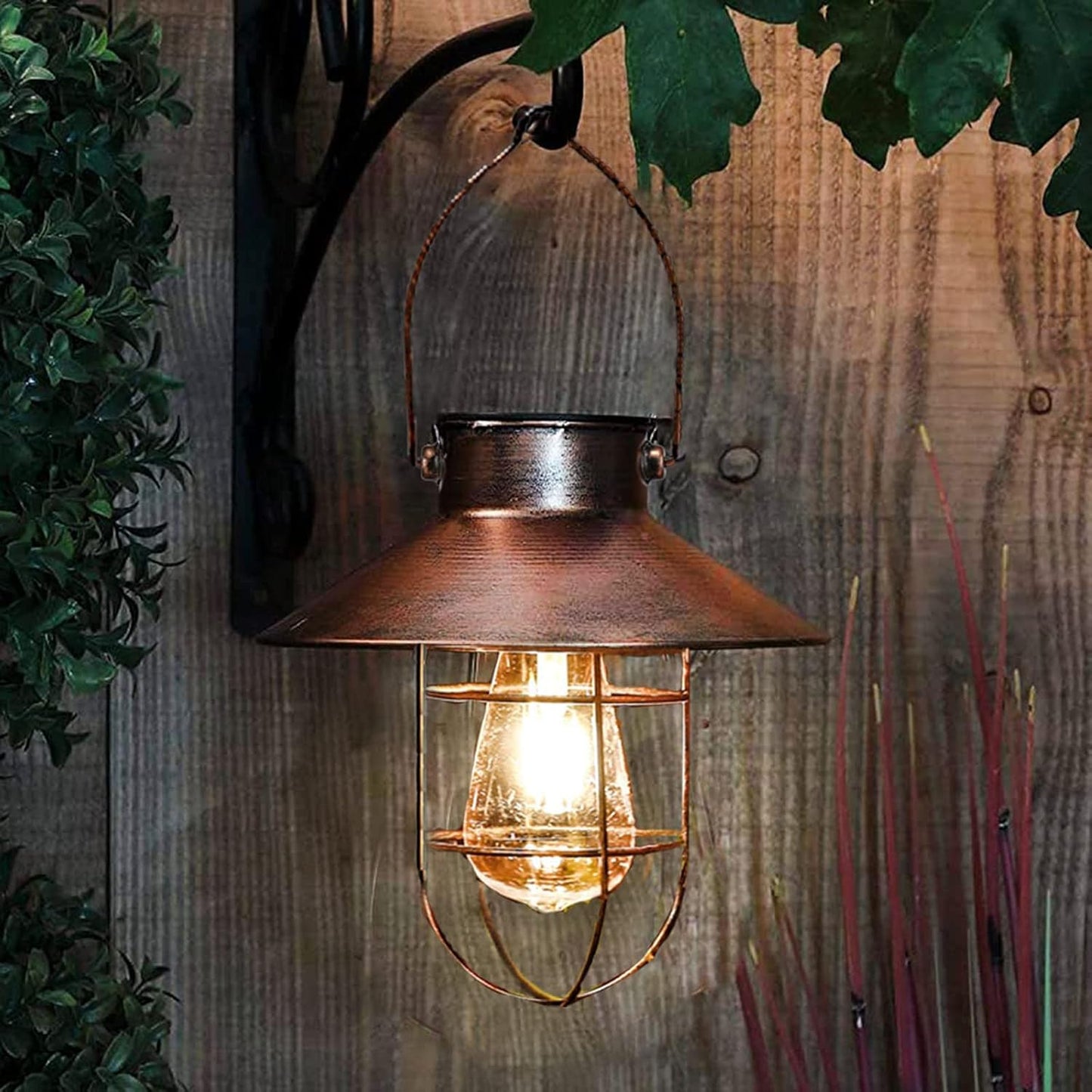 pearlstar Solar Lantern Outdoor Hanging Light Metal Farmhouse Solar Lamp with Warm White Edison