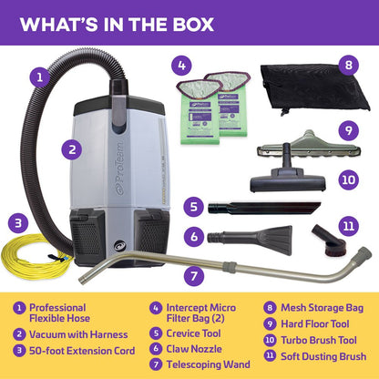 ProTeam Commercial Backpack Vacuum Cleaner, ProVac FS 6 Vacuum Backpack with HEPA Media Filtration