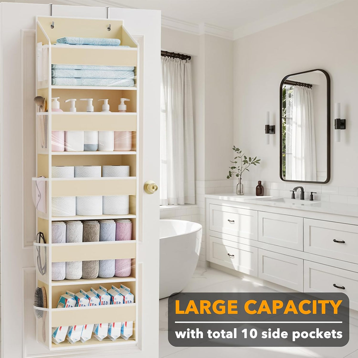 SpaceAid 1 Pack Over The Door Organizer with 5 Large Pockets and 10 Mesh Side Pockets, 5 Layers