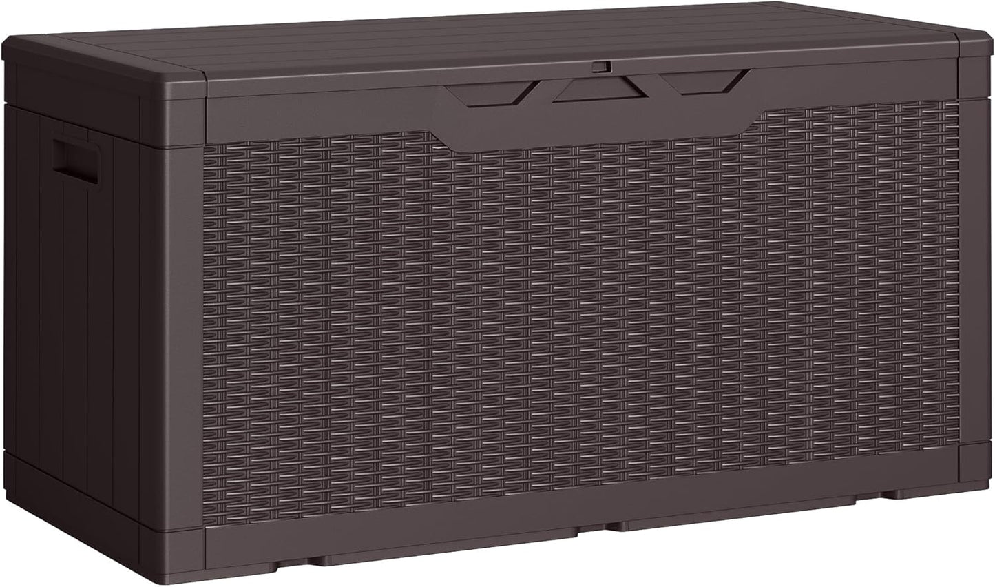 Greesum 100 Gallon Resin Deck Box Lockable Large Outdoor Storage Boxes for Garden Tools, Patio