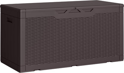 Greesum 100 Gallon Resin Deck Box Lockable Large Outdoor Storage Boxes for Garden Tools, Patio