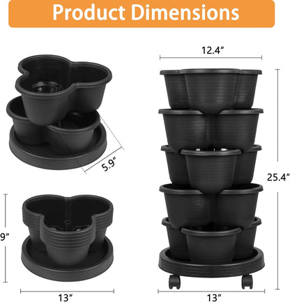 VECELO 5 Tier Vertical Garden Planter, Self Watering Stackable Planters with Wheels for