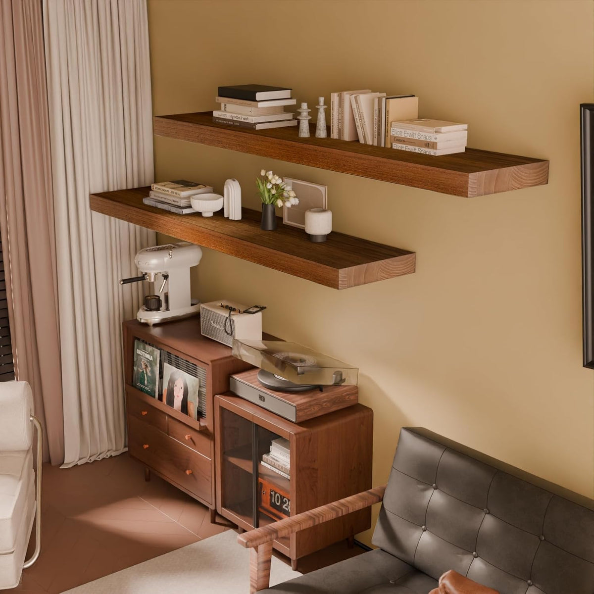 IAE Walnut Floating Wall Shelves 55 inch, Bathroom Shelves Wall Mounted,Invisible Shelves Floating