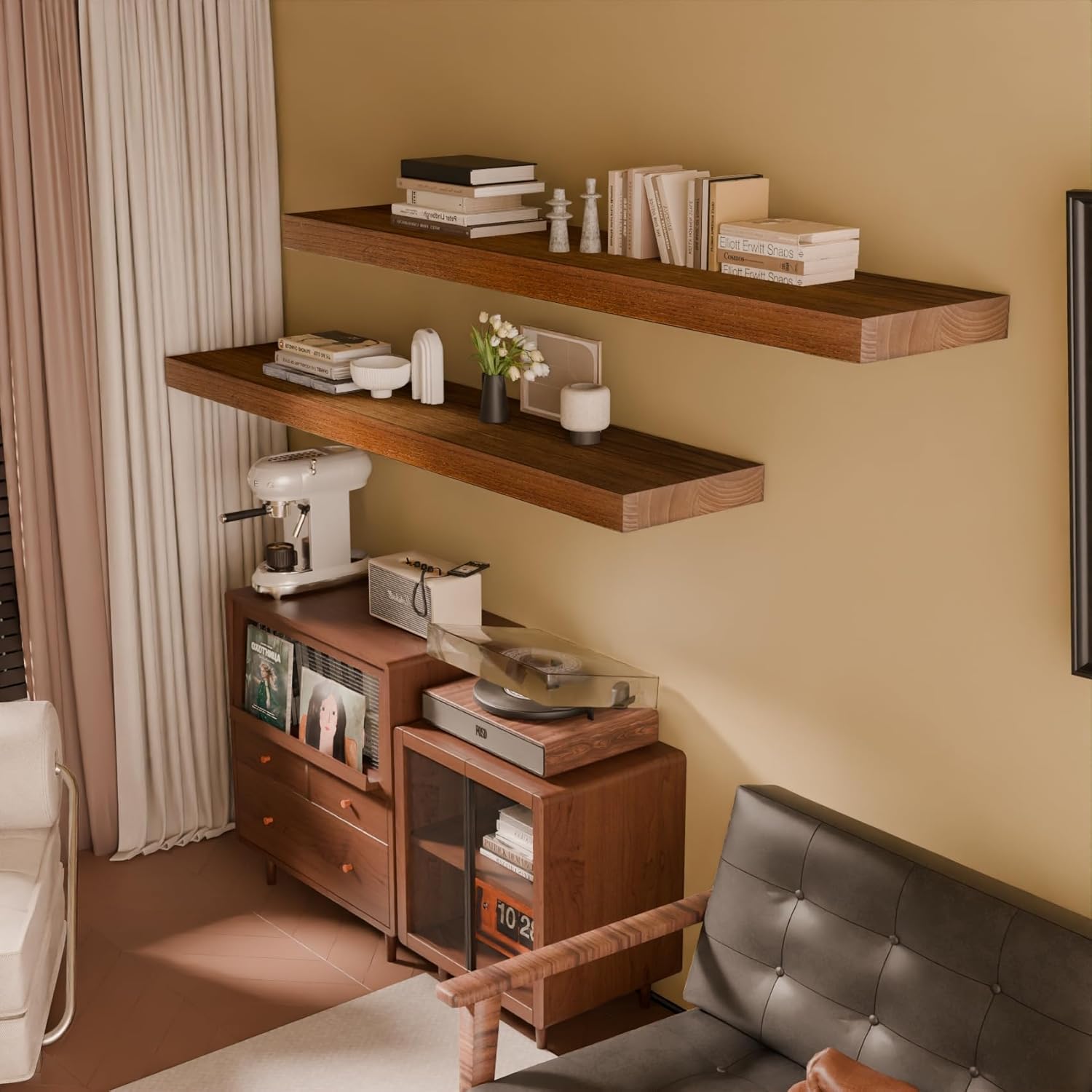 IAE Walnut Floating Wall Shelves 55 inch, Bathroom Shelves Wall Mounted,Invisible Shelves Floating