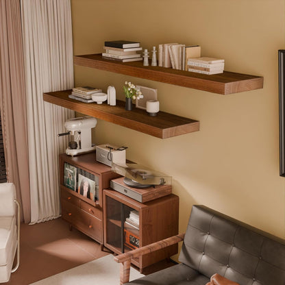 IAE Walnut Floating Wall Shelves 55 inch, Bathroom Shelves Wall Mounted,Invisible Shelves Floating