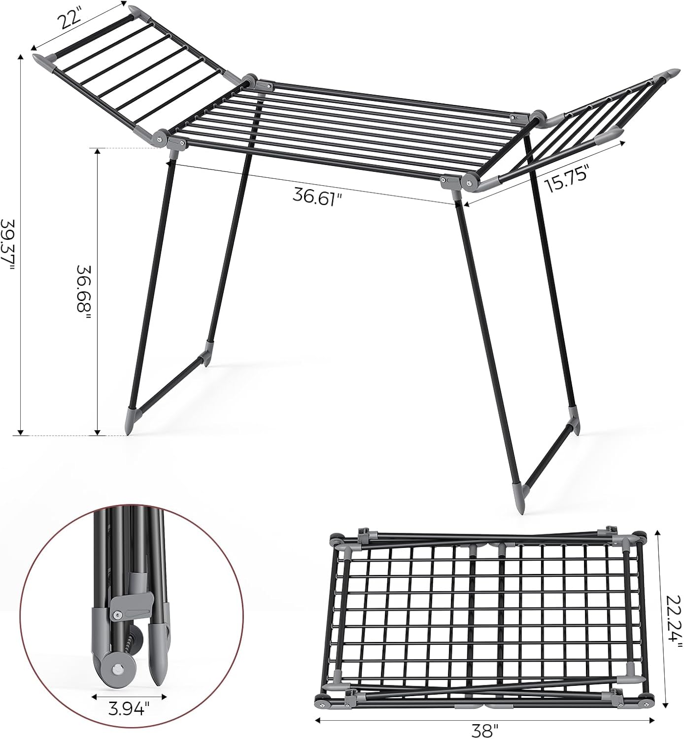 APEXCHASER Clothes Drying Rack Foldable, Large Drying Rack Clothing, Winged Laundry Rack Folding