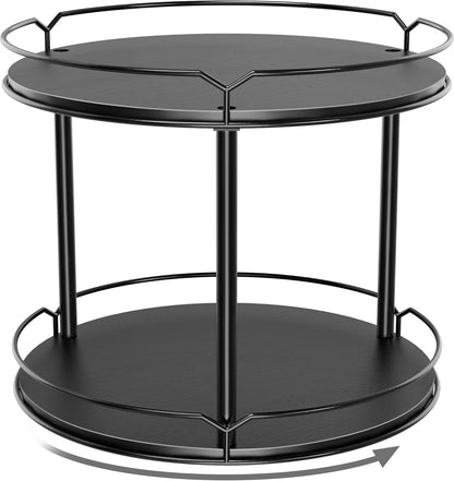 Lazy Susan Organizer 2 Tier - 12.4" Turntable Spice Rack for Table Top, Wooden Rotating Lazy Susan