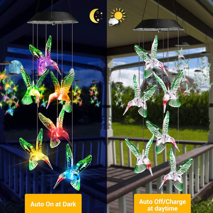 Toodour Solar Wind Chime, Color Changing Wind Chimes Hummingbird, LED Decorative Mobile, Gifts for