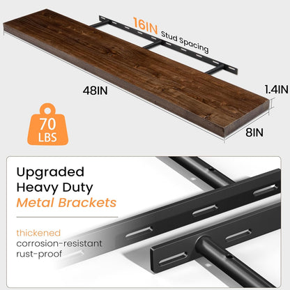 Fun Memories Wood Floating Shelves for Wall, 48 Inch Floating Shelves Wall Mounted, Rustic Elm Wood
