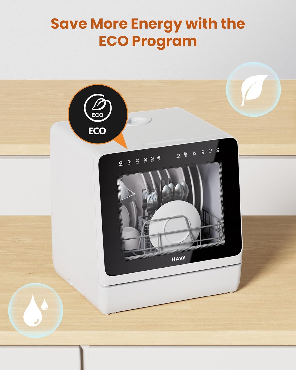 HAVA 2025 NEW Upgraded Countertop Dishwasher with Water Softener and Enhanced Energy Efficiency