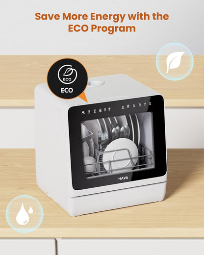 HAVA 2025 NEW Upgraded Countertop Dishwasher with Water Softener and Enhanced Energy Efficiency