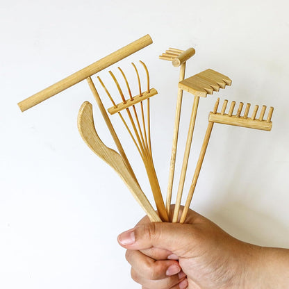 Mini Zen Garden Rake Set 6PCS - Premium Natural Bamboo Sand Rakes with Gift Box - Zen Garden Tools