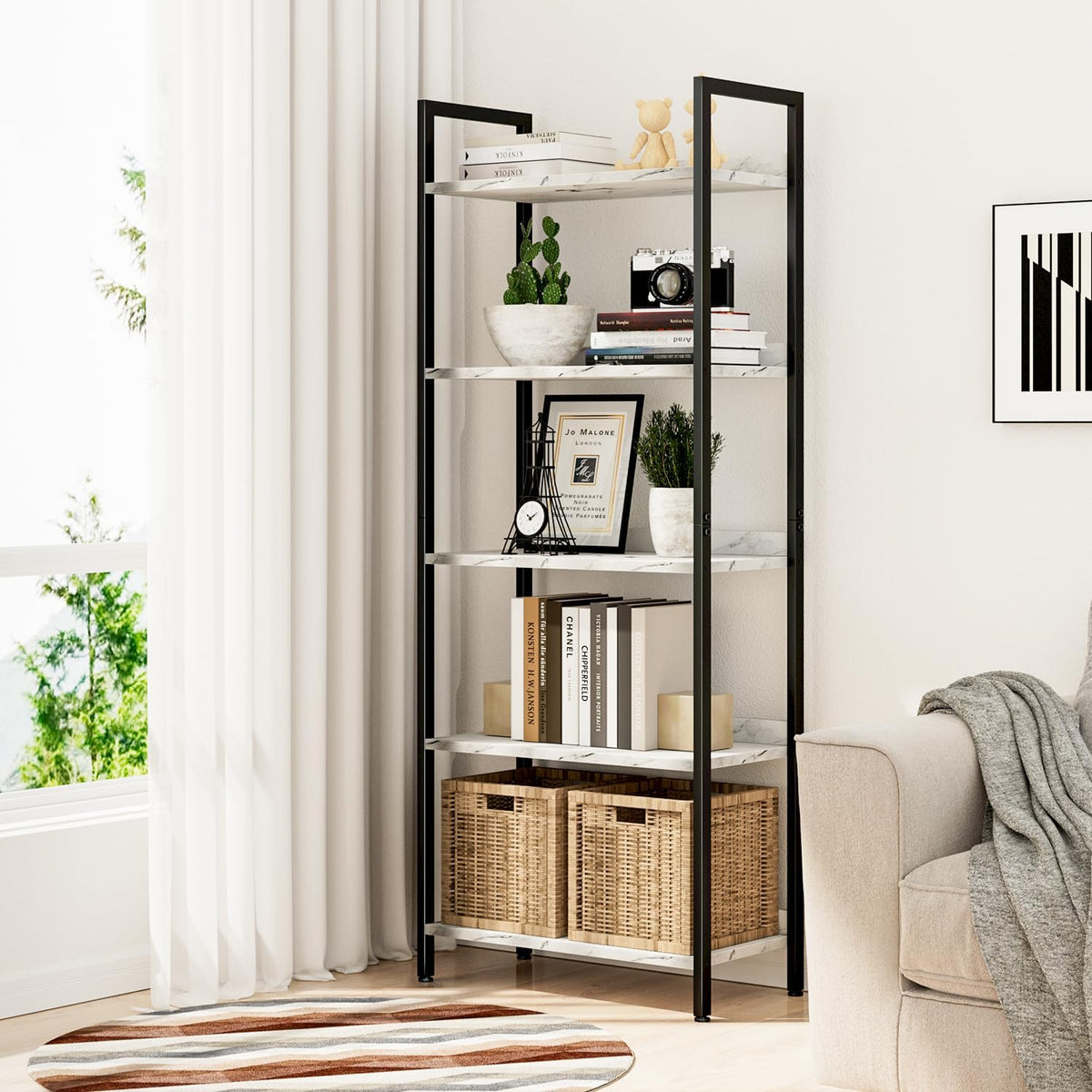 NUMENN Bookshelf, 5 Tier Bookshelves, Home Office Bookcase Shelf Storage Organizer, Free Standing