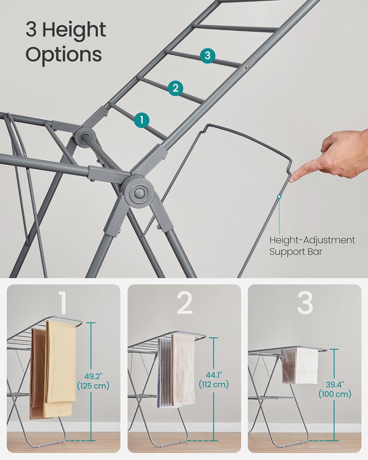 SONGMICS Clothes Drying Rack, with Sock Clips, Metal Laundry Rack, Foldable, Space-Saving