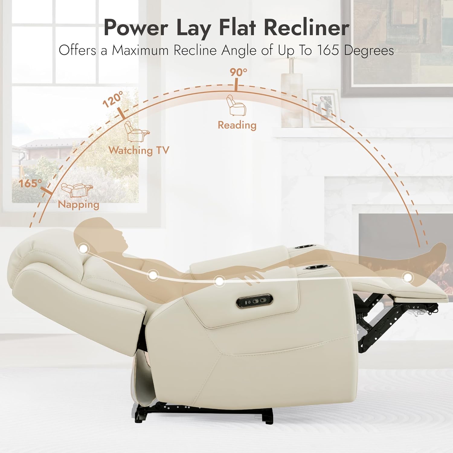 Watson & Whitely Genuine Leather Power Recliner Chairs for Adults, Lay Flat Recliner with Power
