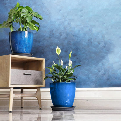 FixtureDisplays® Garden Plastic Round 11.8" Diameter 12" Tall Planter Resin Glazed Faux Ceramic