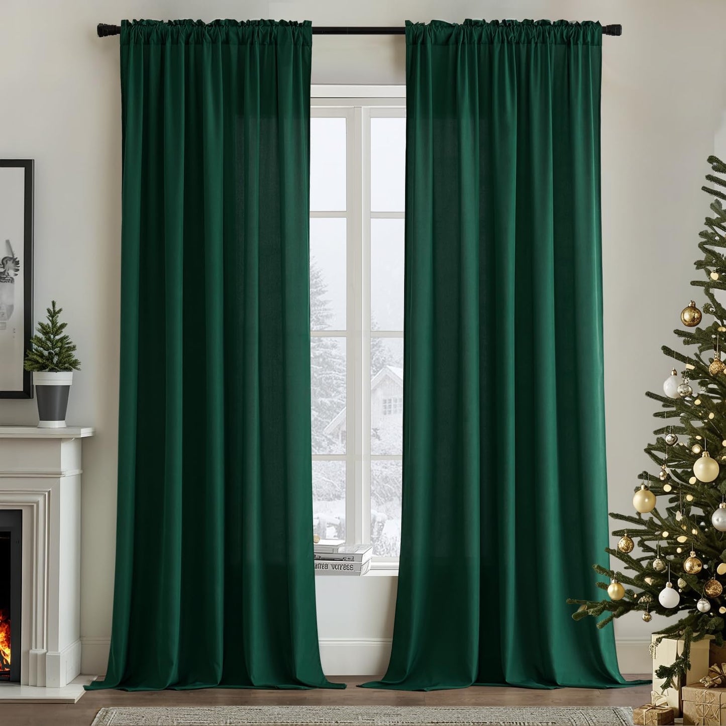 MIULEE Hunter Green Privacy Sheer Curtains That Let Light in 96 Inches Long Non-See-Through Semi