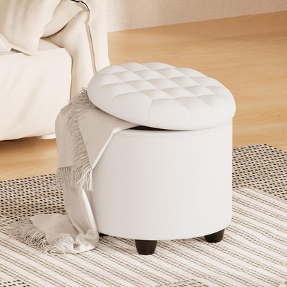 Furniliving Upholstered Button Tufted Round Ottoman, PU Storage Ottoman Round, Removable Lid