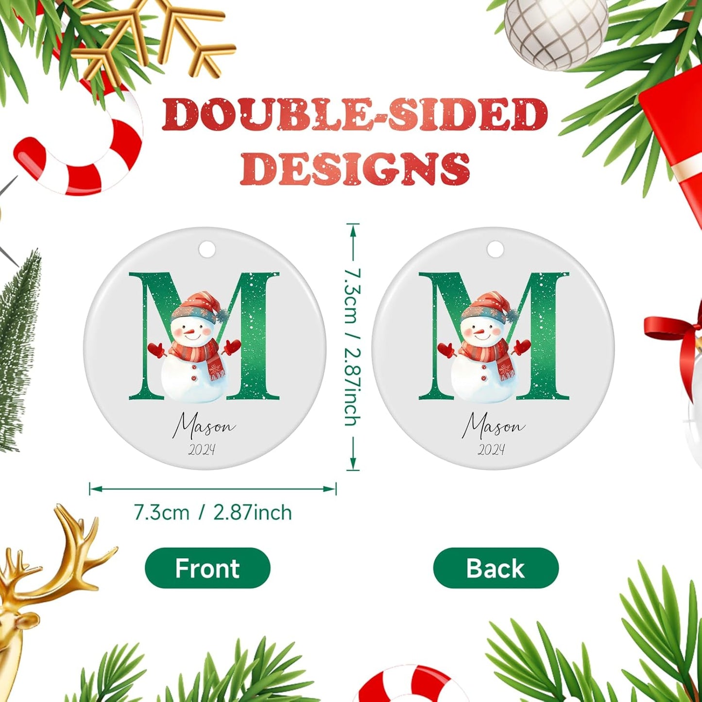Name Ornaments for Christmas Tree, Personalized Christmas Ornaments 2025, Custom Initial Ornaments