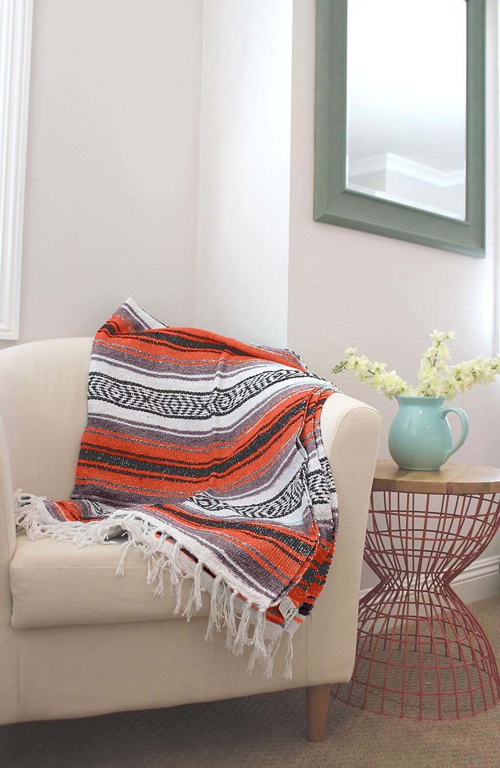 Del Mex Classic Mexican Blanket, Large Authentic Woven Falsa Throw (70"x50"), Artisan Southwest