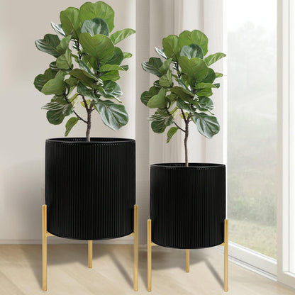ARNIS Modern Plant Pots, Set of 2 Round Large Planters with Stand, Large Size Metal Pots with