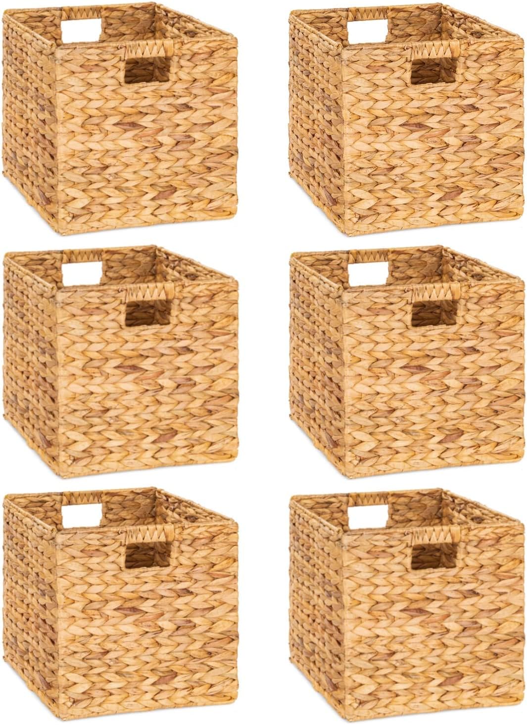 12 x 12in Water Hyacinth Storage Baskets, Wicker Storage Baskets for Shelves, Woven Baskets for