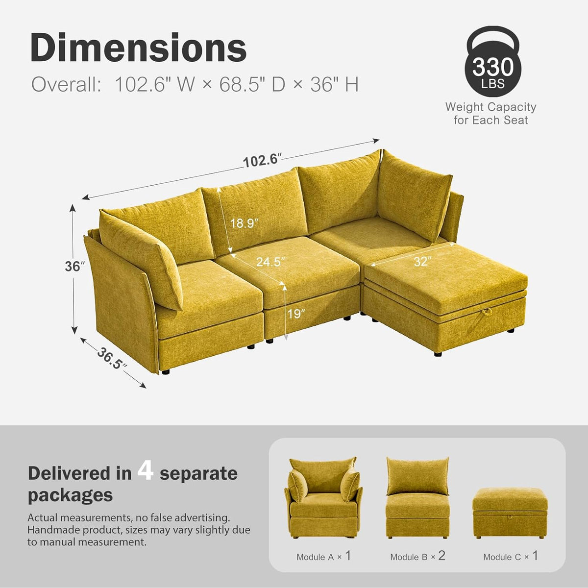 102.6" Modular Sectional Sofa, L Shaped Couch Set for Living Room, 3-Seater Comfy Cloud Couches