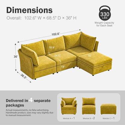 102.6" Modular Sectional Sofa, L Shaped Couch Set for Living Room, 3-Seater Comfy Cloud Couches