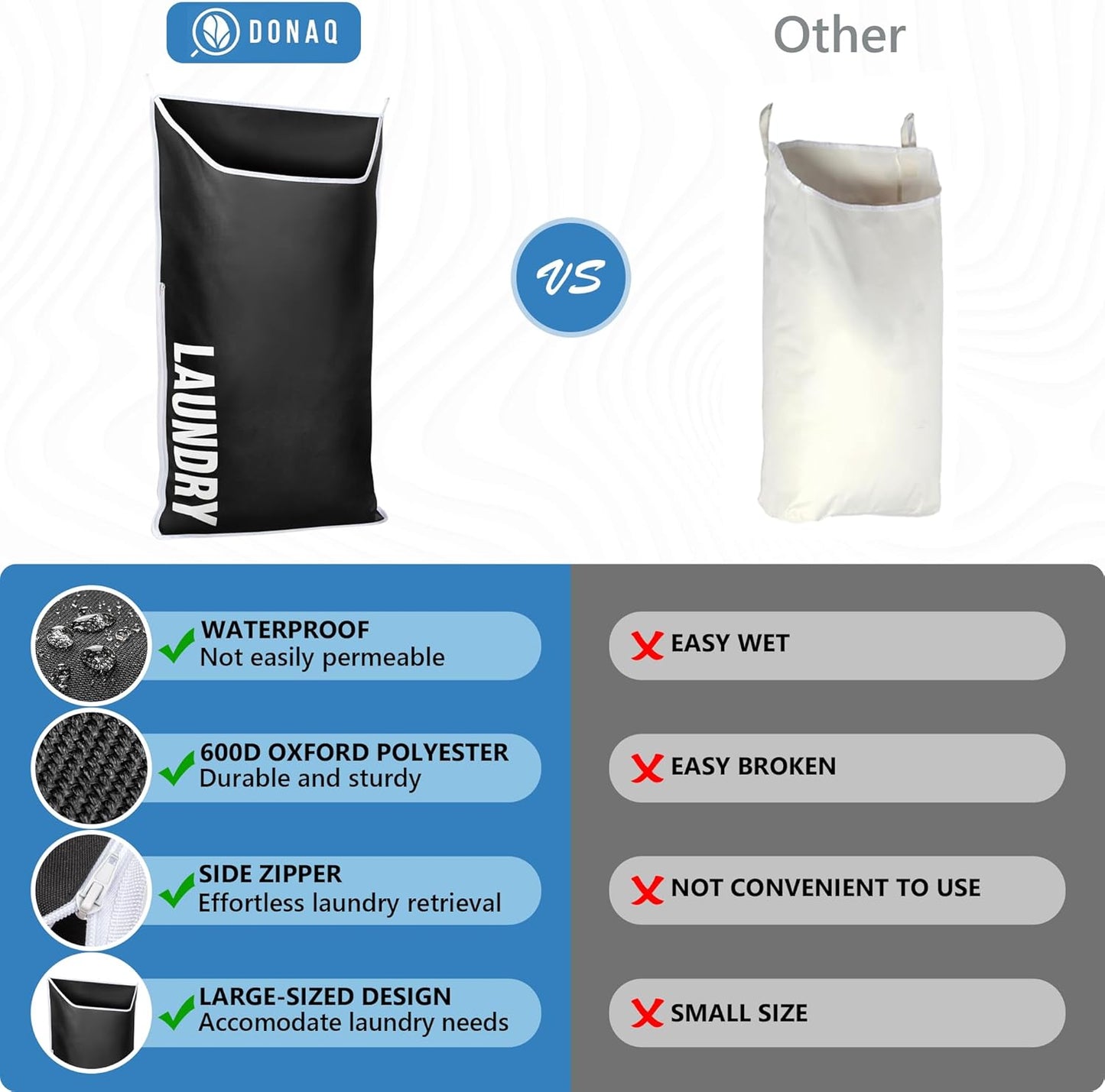 Hanging Laundry Hamper Bag XL 40x22", Space Saving over the Door Storage Bags, Behind the Door