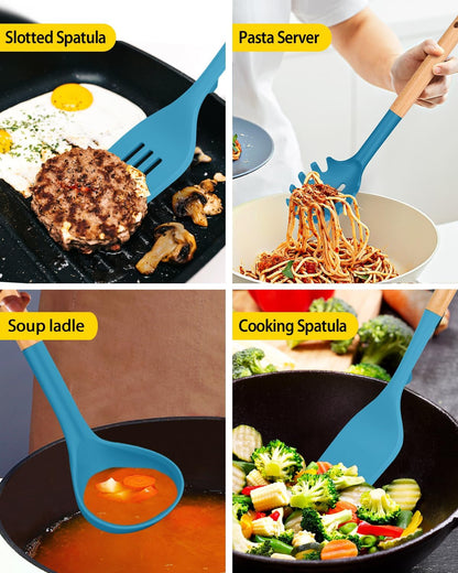 Silicone Kitchen Utensil Set for Non Stick Cookware, 7 Pcs Heat Resistant Cooking Utensils with