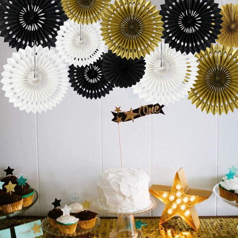 BEISHIDA Black Gold White Hanging Honeycomb Round Paper Fans Decoration Set for New Year Baby