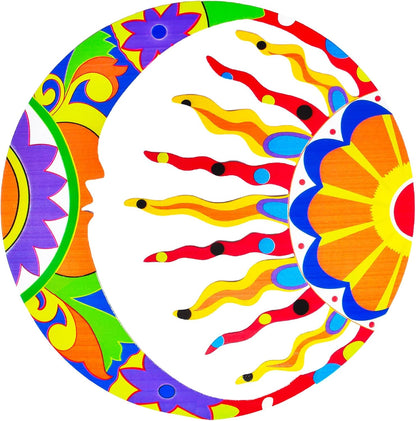 Akulgaci Metal Sun Wall Art Decor, Mexican Talavera Style Sunface Garden Outdoor Indoor Hanging