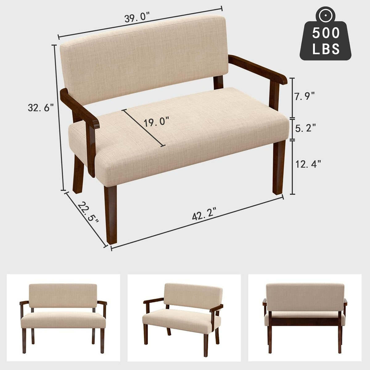 Accent Chair 2 Seat, Arm Chairs with Soft Seat and Armrests for Living Room, Love seat for Dining
