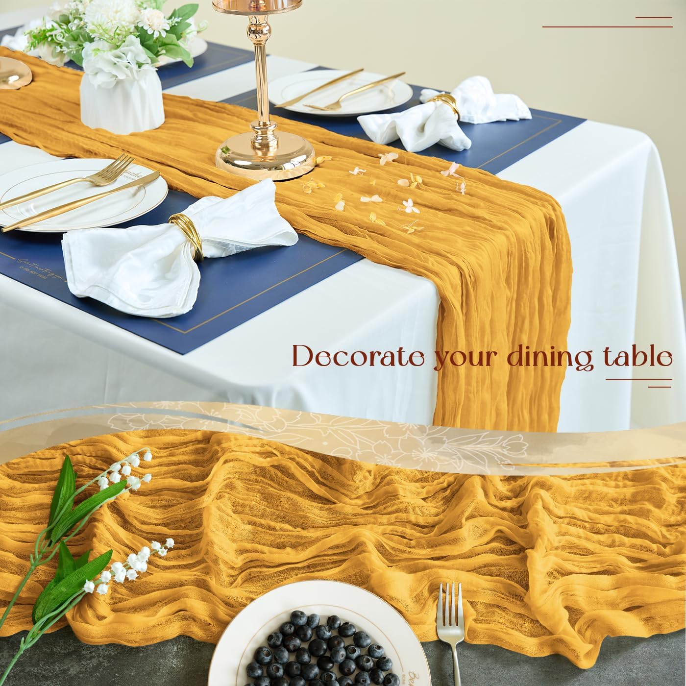Sioloc Yellow Cheesecloth Table Runner Fall Autumn Decor for Home 10ft Table Cloth for Wedding