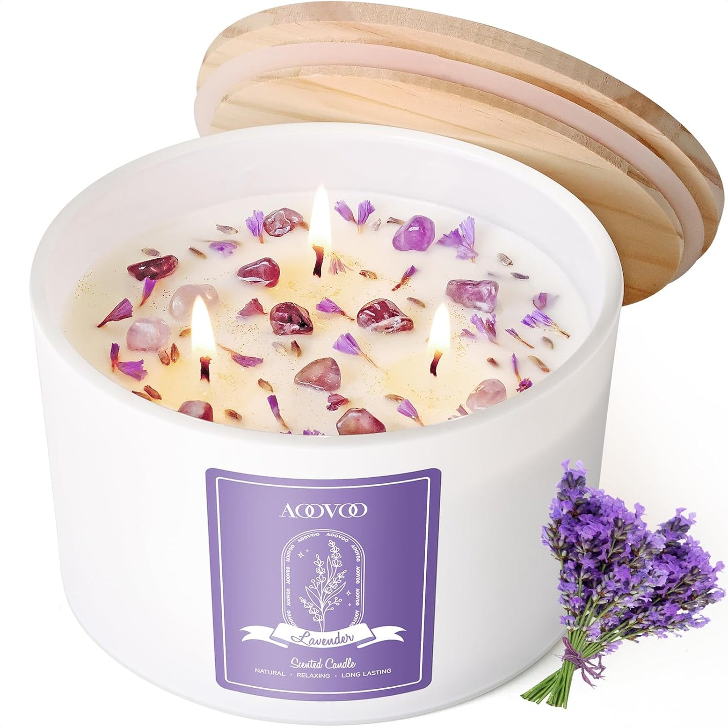 AOOVOO Lavender Scented Candles for Women - 20oz 3 Wick Soy Candles for Home Scented, Aromatherapy