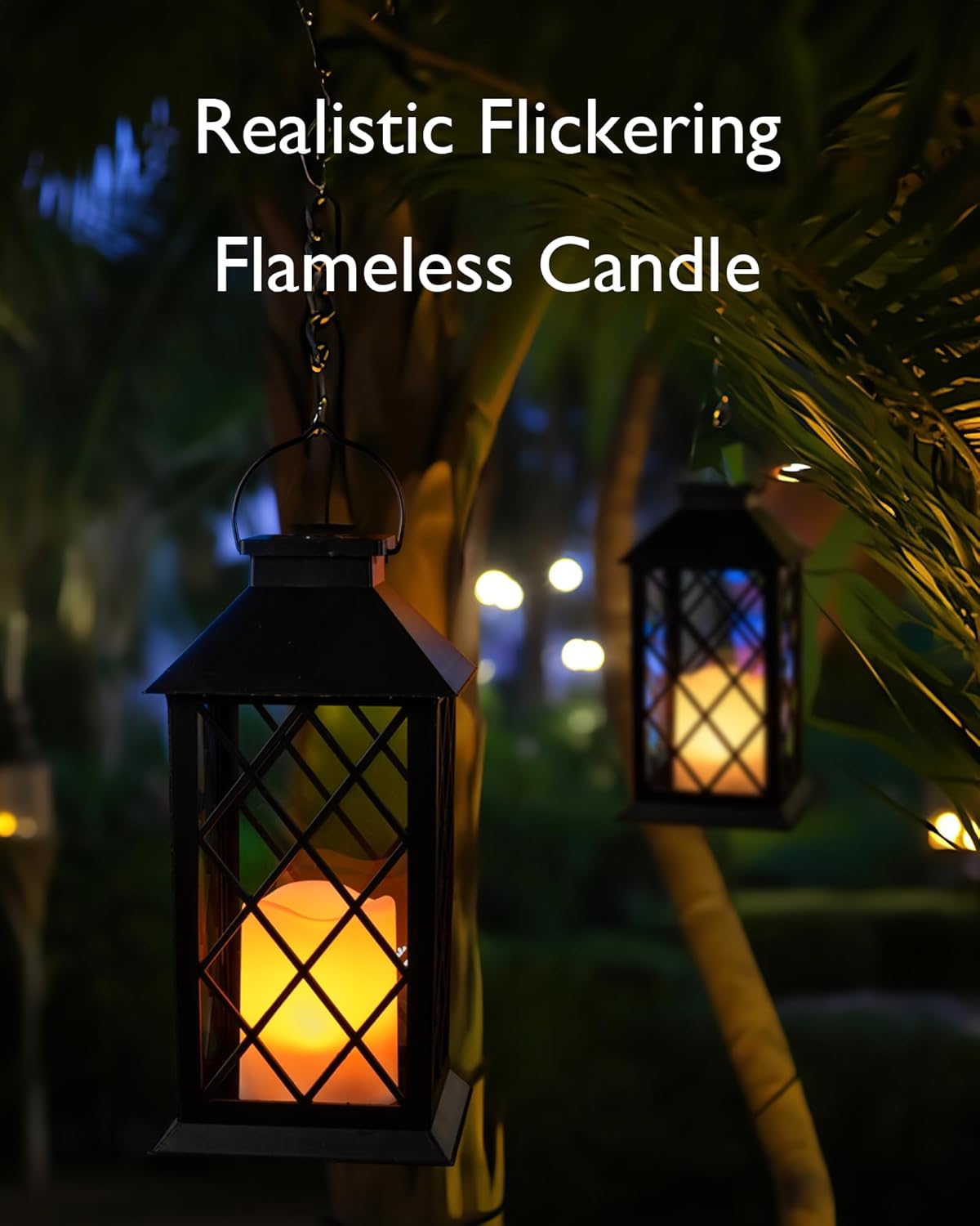 Homemory Solar Lanterns Outdoor Waterproof Hanging with Flickering Flameless Candles, 2 Pack 13''