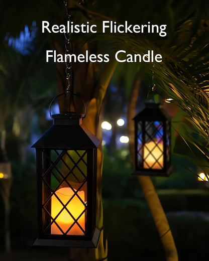 Homemory Solar Lanterns Outdoor Waterproof Hanging with Flickering Flameless Candles, 2 Pack 13''