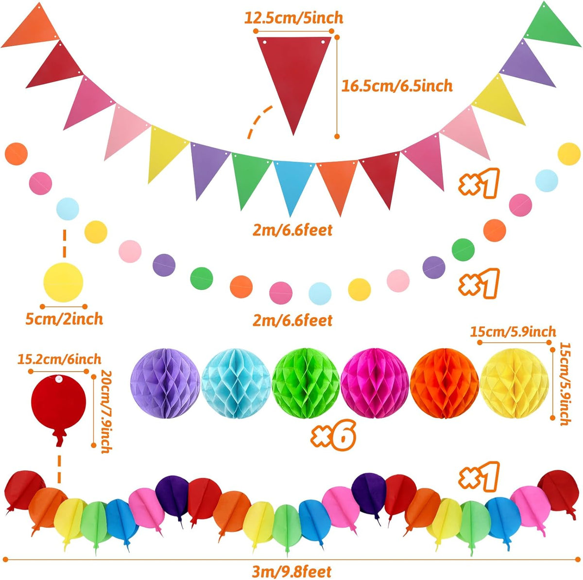Fiesta Party Decorations - Easy to Assemble Multicolored Paper Fan Honeycomb Ball Garland Hanging