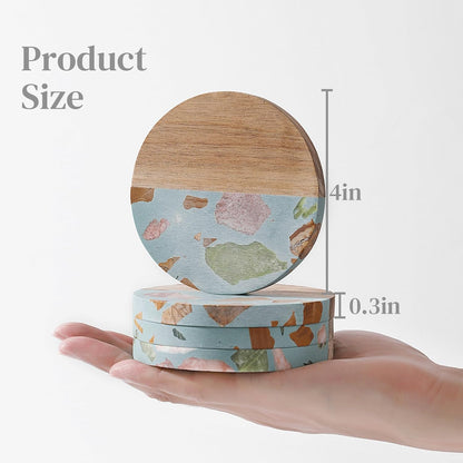 Drink Acacia Wood-Marble Coasters Set of 4,Cup Coaster for Coffee,Beverage,Cute Modern Cool