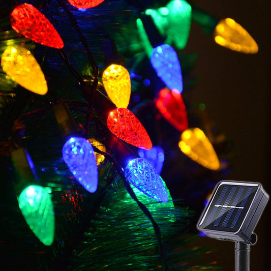 2 Pack Solar Christmas Lights Outdoor C6 Strawberry String Lights, LED Christmas Fairy Lights 50