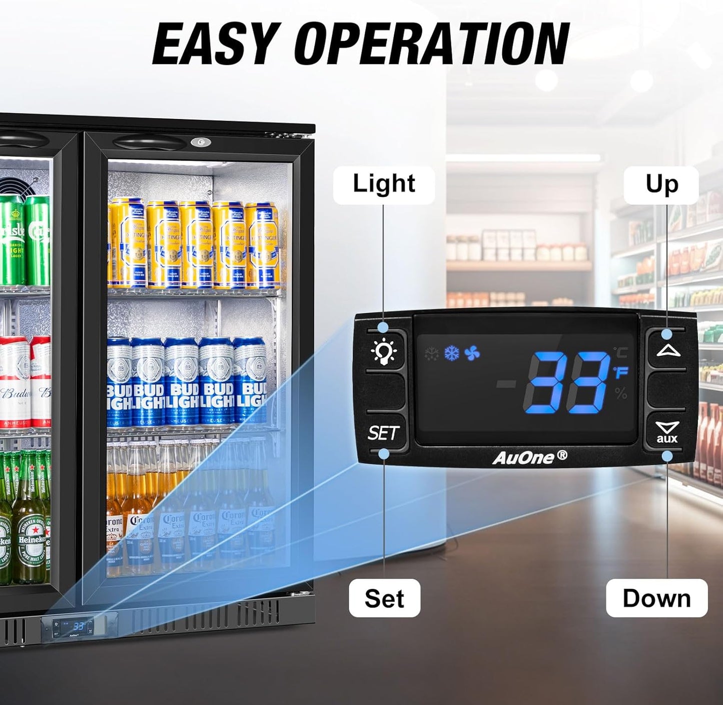Beverage Refrigerator Under Counter, Back Bar Cooler with 2 Glass Door, Commercial Display Fridge