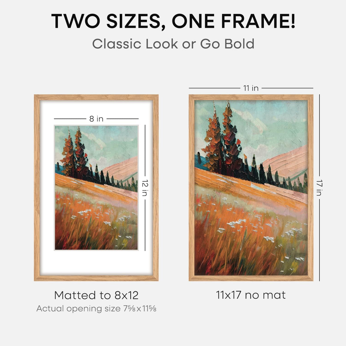 Homeforia 11x17 Wood Frame, High End Natural Oak 11x17 Light Wooden Picture Frame with Mat 8x12, 11