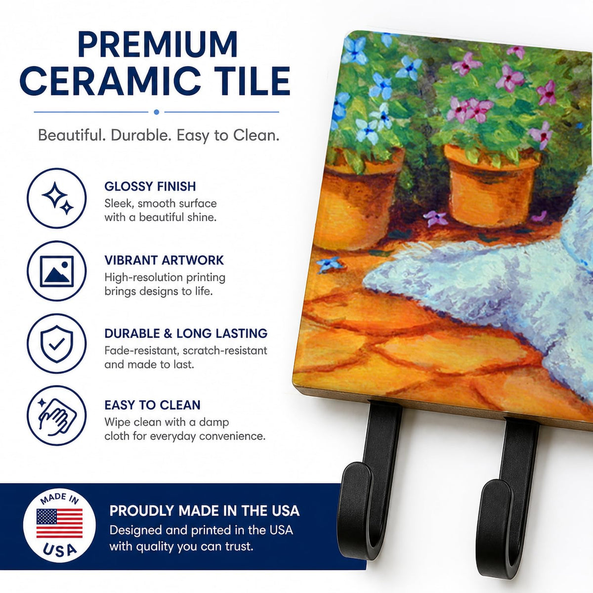 Caroline's Treasures 7346TH68 Bichon Frise on the patio Leash or Key Holder, Wall Hooks, Key Hooks
