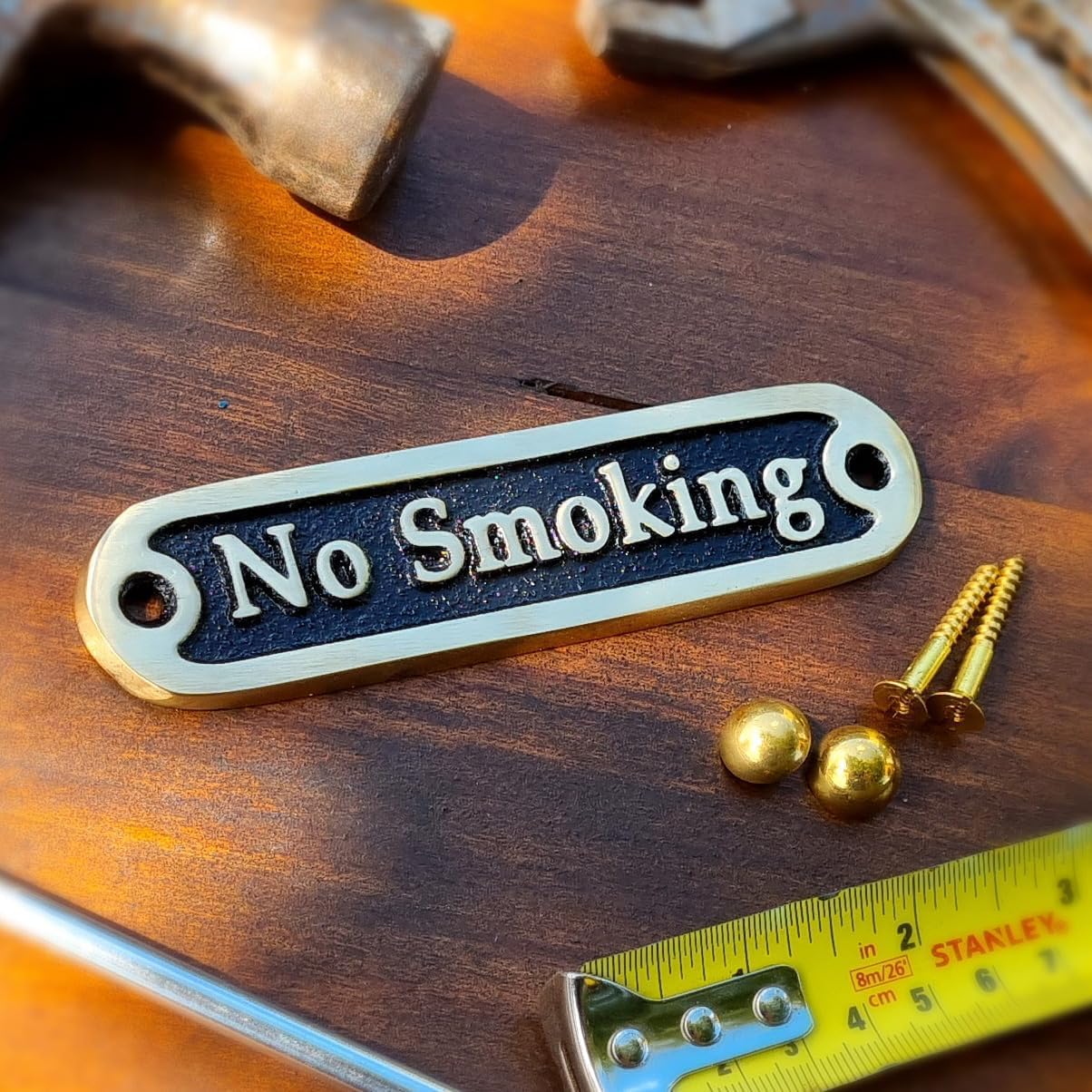 No Smoking Brass Door Sign. Traditional Style Home Décor Wall Plaque Handmade By The Metal Foundry