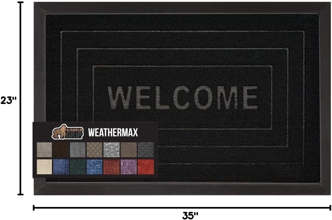 GORILLA GRIP 100% Waterproof All-Season WeatherMax Doormat 35x23, US Designed Natural Rubber, Stain