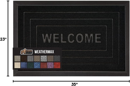 GORILLA GRIP 100% Waterproof All-Season WeatherMax Doormat 35x23, US Designed Natural Rubber, Stain