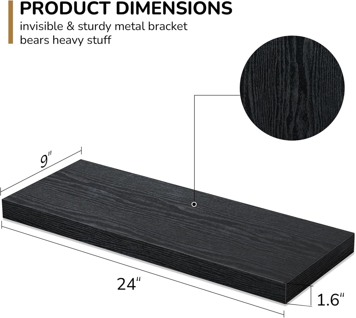 Floating Shelves - 2 Pack 9 Inch Rustic Wooden Wall Shelves - Extra Deeper & Thicker Wall Mounted