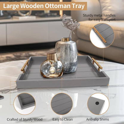 Coffee Table Tray - Large Ottoman Trays for Living Rooms - Wood Serving Tray with Handles(2 Sets)